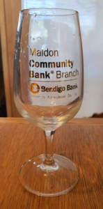 A Maldon Community Bank Branch glass